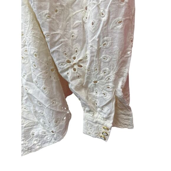 BCBGMAXAZRIA White Eyelet Puff Sleeve Blouse Size 6 Cotton Lined Embroidered - Picture 7 of 13